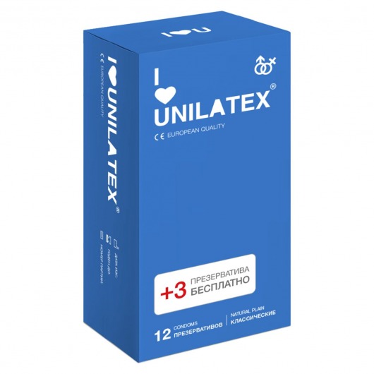 Классические презервативы Unilatex Natural Plain - 12 шт. + 3 шт. в подарок - Unilatex - купить с доставкой в Братске