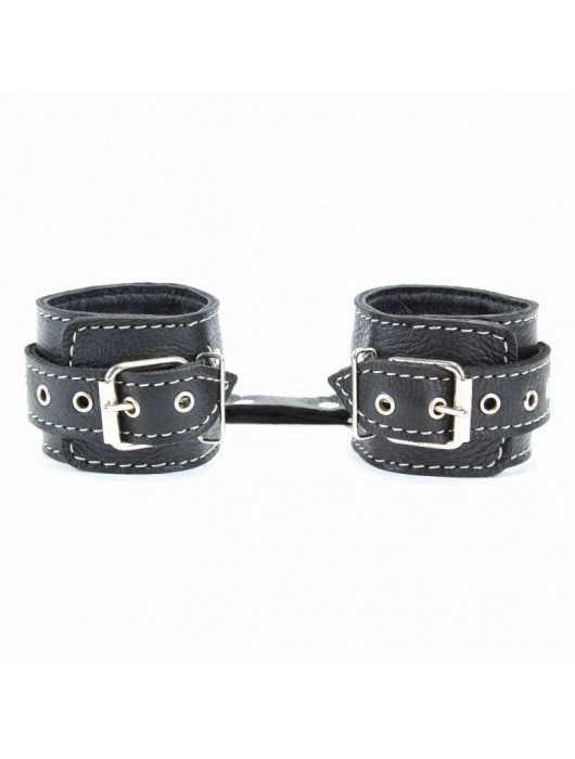 Чёрные кожаные наручники с крупной строчкой - БДСМ Арсенал - купить с доставкой в Братске