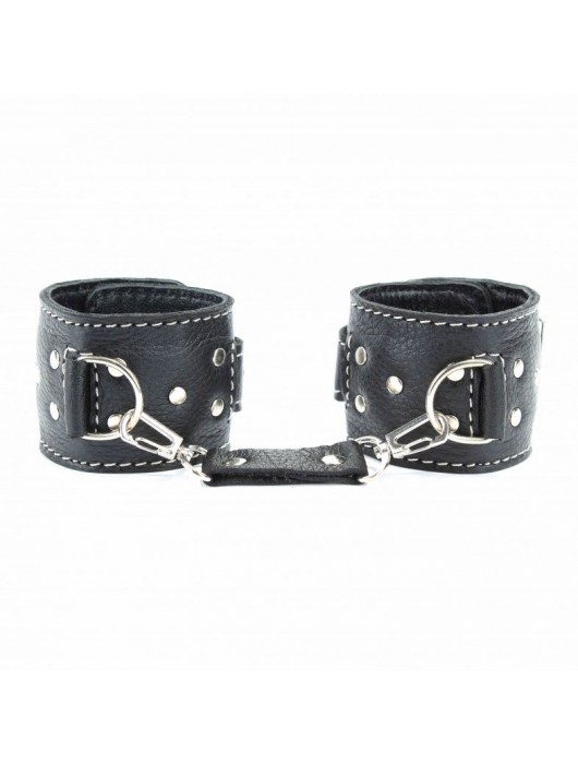 Чёрные кожаные наручники с крупной строчкой - БДСМ Арсенал - купить с доставкой в Братске