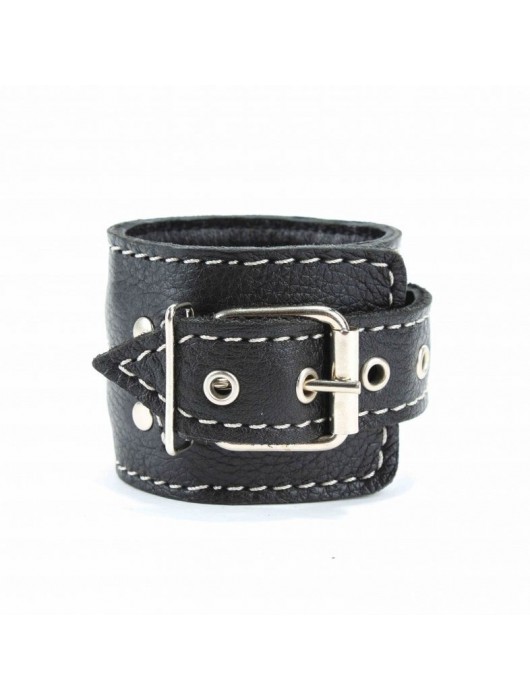 Чёрные кожаные наручники с крупной строчкой - БДСМ Арсенал - купить с доставкой в Братске