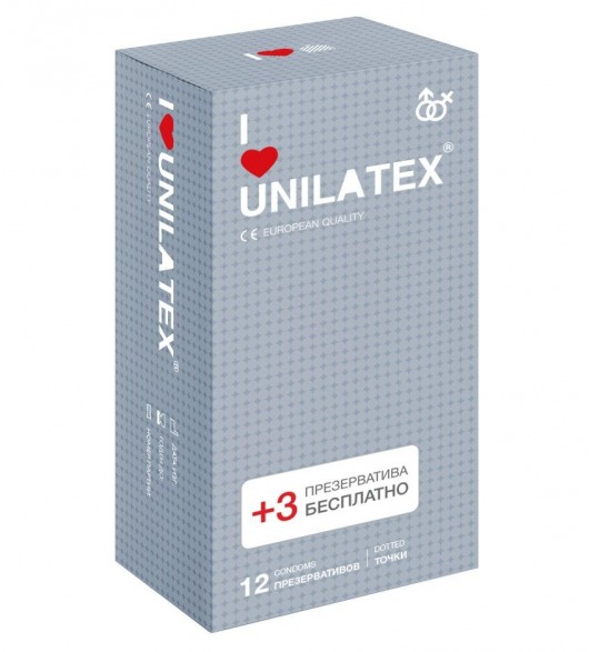 Презервативы с точками Unilatex Dotted - 12 шт. + 3 шт. в подарок - Unilatex - купить с доставкой в Братске