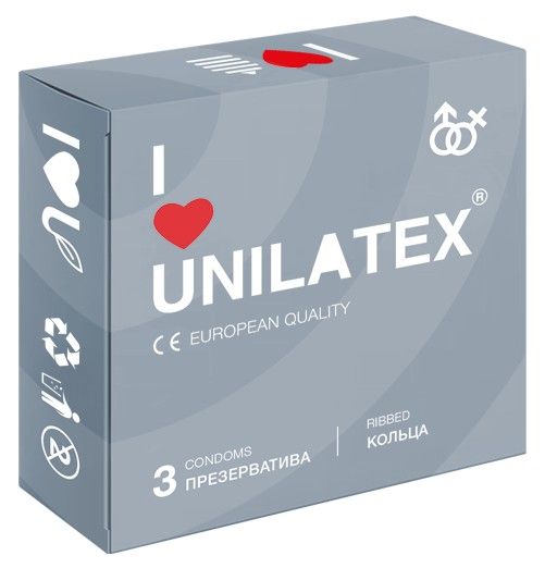 Презервативы с рёбрами Unilatex Ribbed - 3 шт. - Unilatex - купить с доставкой в Братске