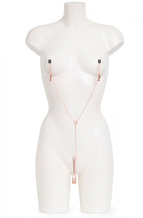 Золотистые зажимы для сосков и клитора All Sensation Nipple and Clitoral Chain - Fifty Shades of Grey - купить с доставкой в Братске