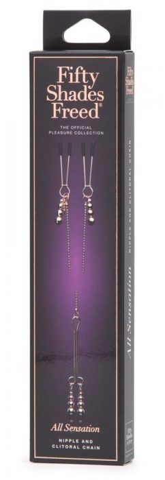 Золотистые зажимы для сосков и клитора All Sensation Nipple and Clitoral Chain - Fifty Shades of Grey - купить с доставкой в Братске