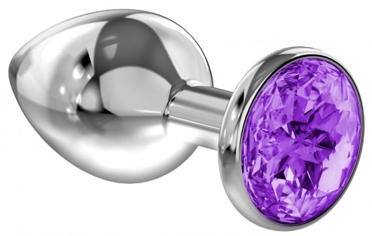 Малая серебристая анальная пробка Diamond Purple Sparkle Small с фиолетовым кристаллом - 7 см. - Lola Games - купить с доставкой в Братске