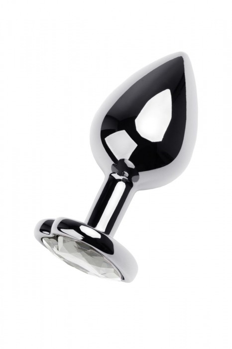 Серебристая анальная пробка с прозрачным кристаллом-сердцем - 8 см. - ToyFa - купить с доставкой в Братске