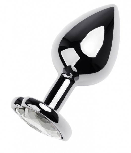 Серебристая анальная пробка с прозрачным кристаллом-сердцем - 8 см. - ToyFa - купить с доставкой в Братске