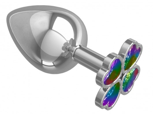 Серебристая анальная пробка-клевер с радужным кристаллом - 9,5 см. - Джага-Джага - купить с доставкой в Братске