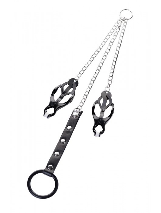 Черно-серебристые зажимы для сосков с кольцом для пениса TOYFA Metal - ToyFa - купить с доставкой в Братске