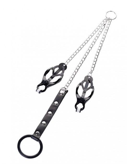 Черно-серебристые зажимы для сосков с кольцом для пениса TOYFA Metal - ToyFa - купить с доставкой в Братске